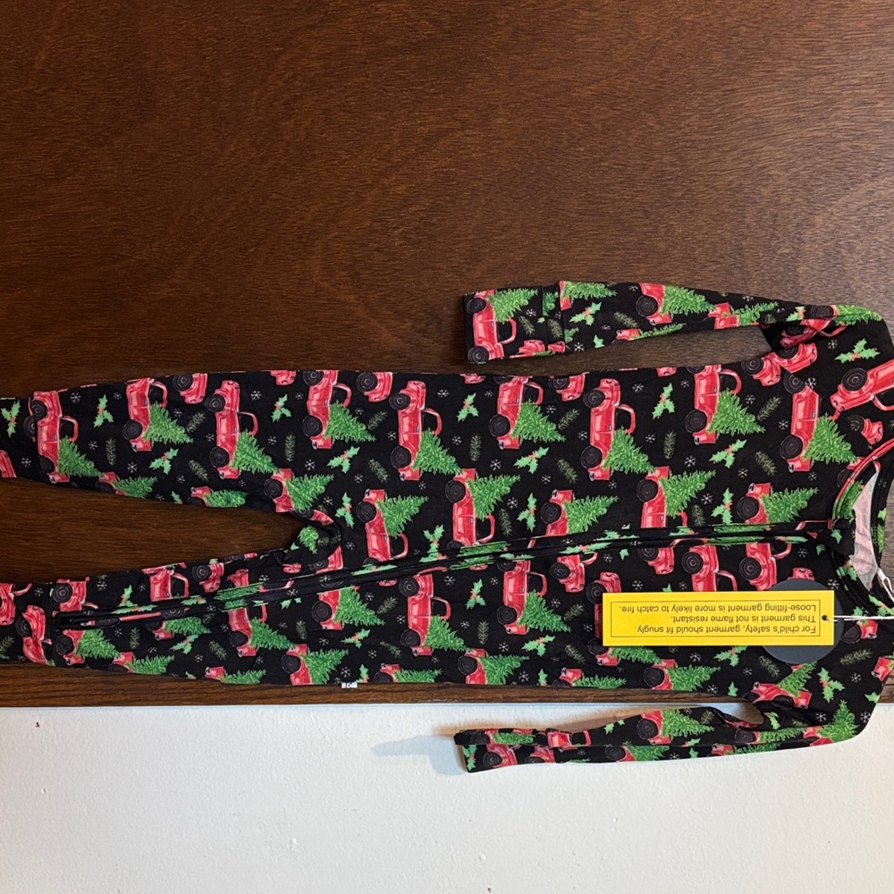 Kids Black Holiday Truck & Tree Pajama One-Piece